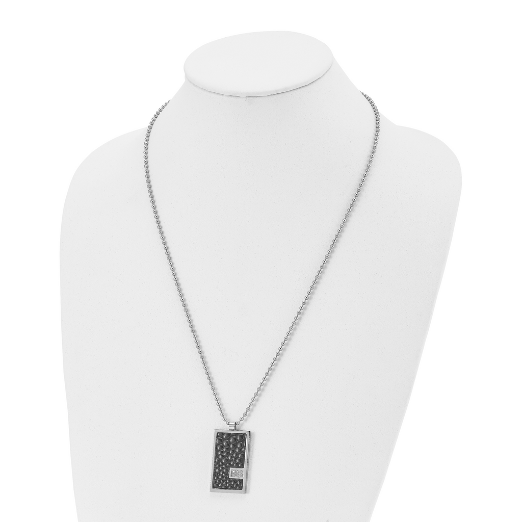 Chisel Stainless Steel Polished Stingray Texture Imitation Leather 1/10 carat Diamond Pednant on a 24 inch Ball Chain Necklace