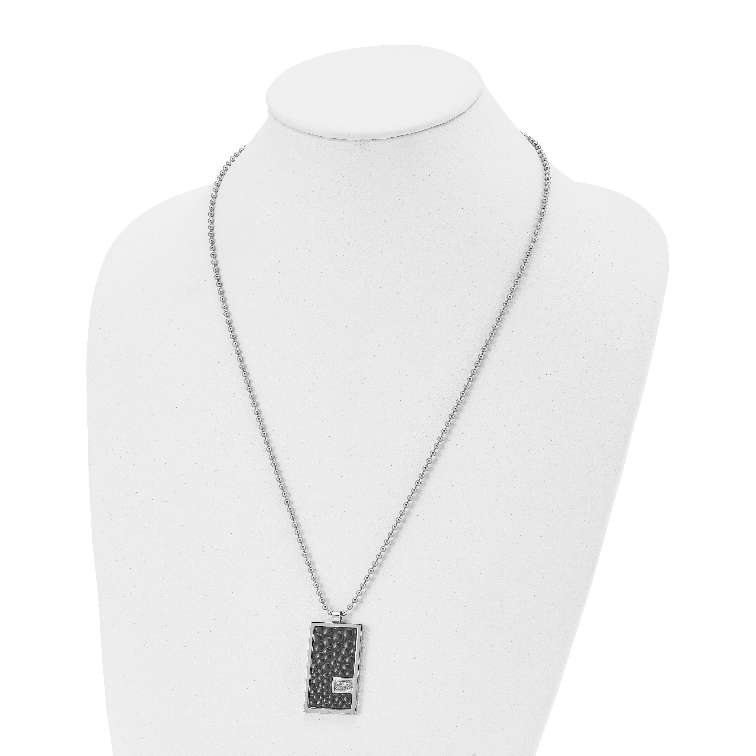 Chisel Stainless Steel Polished Stingray Texture Imitation Leather 1/10 carat Diamond Pednant on a 24 inch Ball Chain Necklace