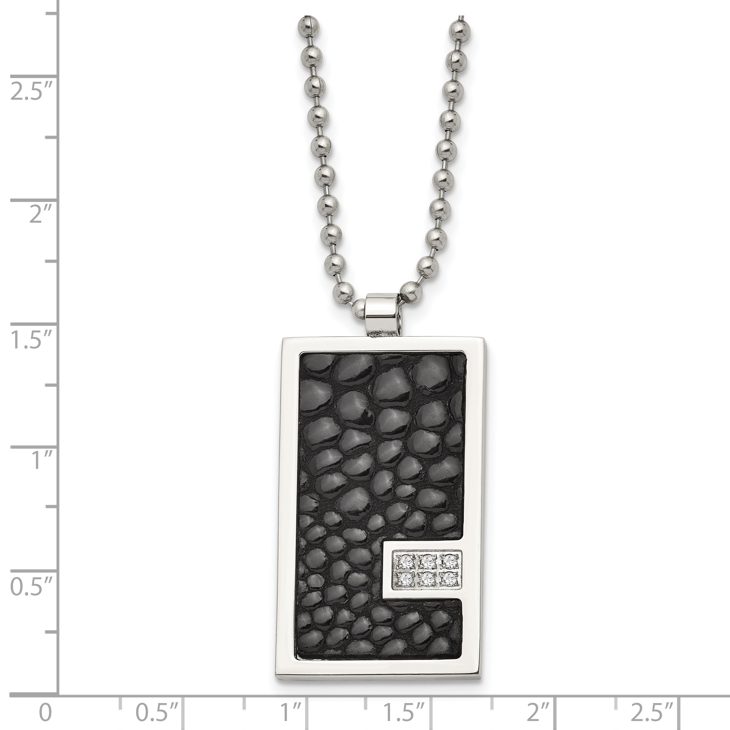 Chisel Stainless Steel Polished Stingray Texture Imitation Leather 1/10 carat Diamond Pednant on a 24 inch Ball Chain Necklace