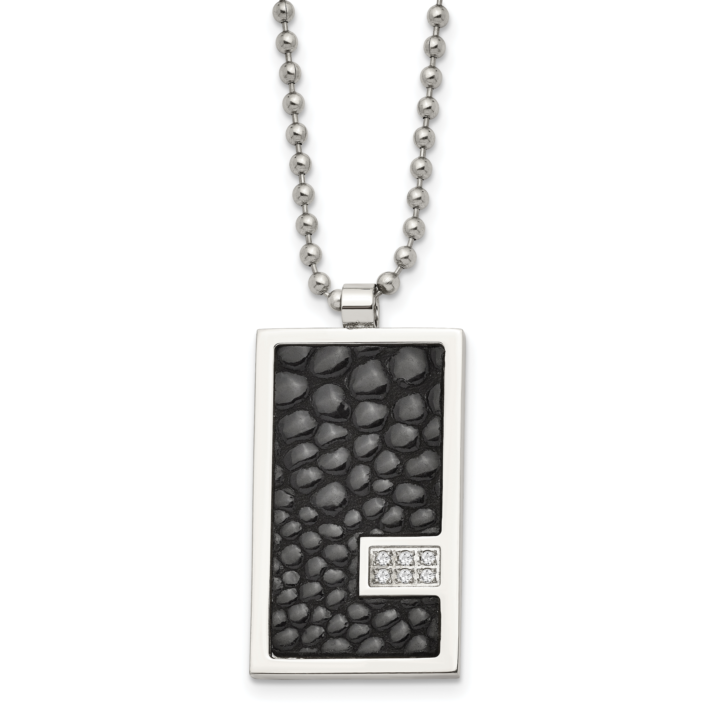Chisel Stainless Steel Polished Stingray Texture Imitation Leather 1/10 carat Diamond Pednant on a 24 inch Ball Chain Necklace Main image