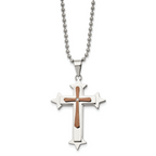 Chisel Stainless Steel Polished Brown IP-plated Diamond Accent Cross Pendant on a 24 inch Ball Chain Necklace