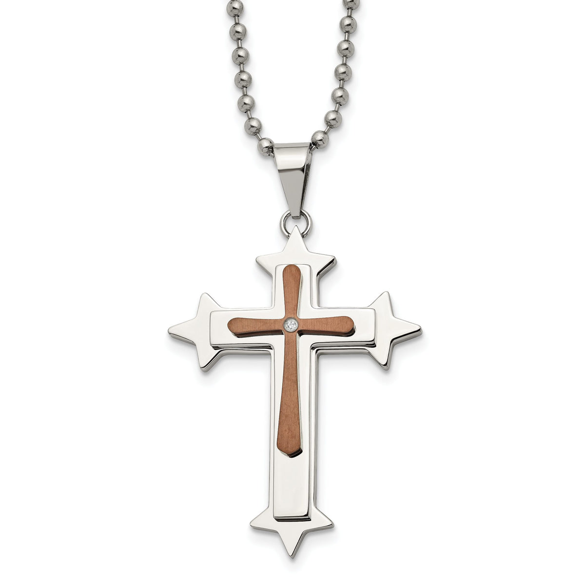 Chisel Brown Diamond Cross Necklace in Stainless Steel (0.01 ct. tw.), 24 Inch - Sophia Jewelers Main image