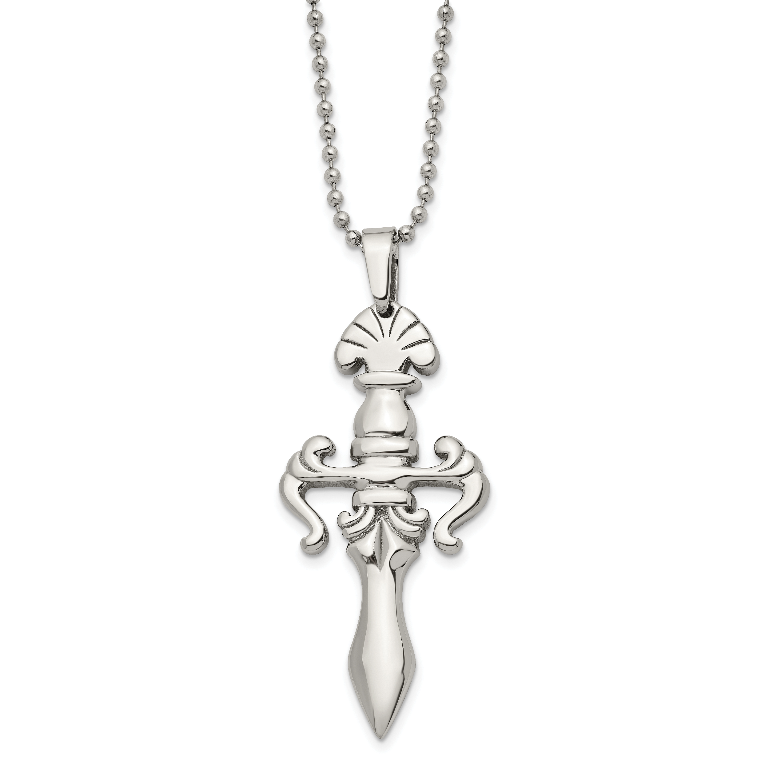 Chisel Stainless Steel Polished Dagger Pendant on a 24 inch Ball Chain Necklace Main image