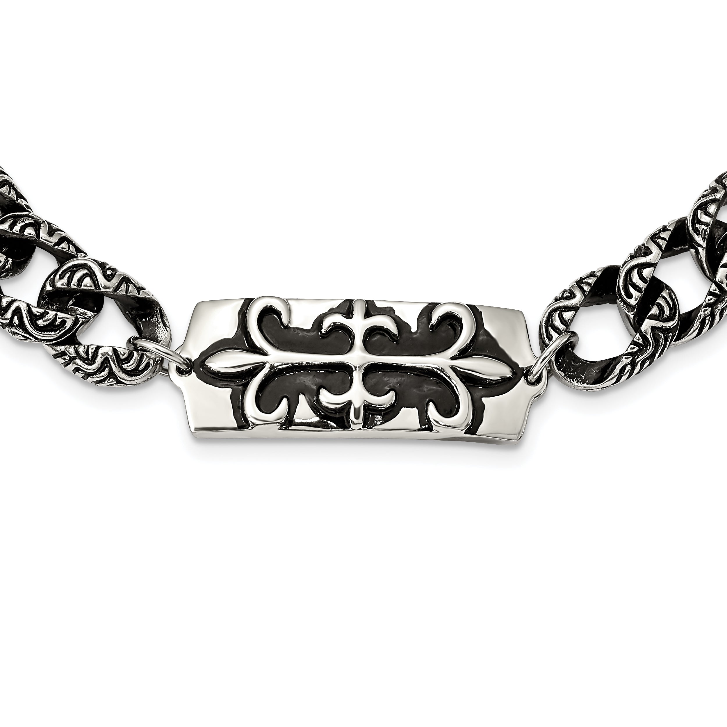 Stainless Steel Antiqued and Polished Fleur de Lis 24in Necklace Secondary image