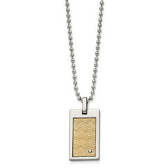 Chisel Stainless Steel Brushed and Polished with 18k Gold Accent .01carat Diamond Pendant on a 24 inch Ball Chain Necklace