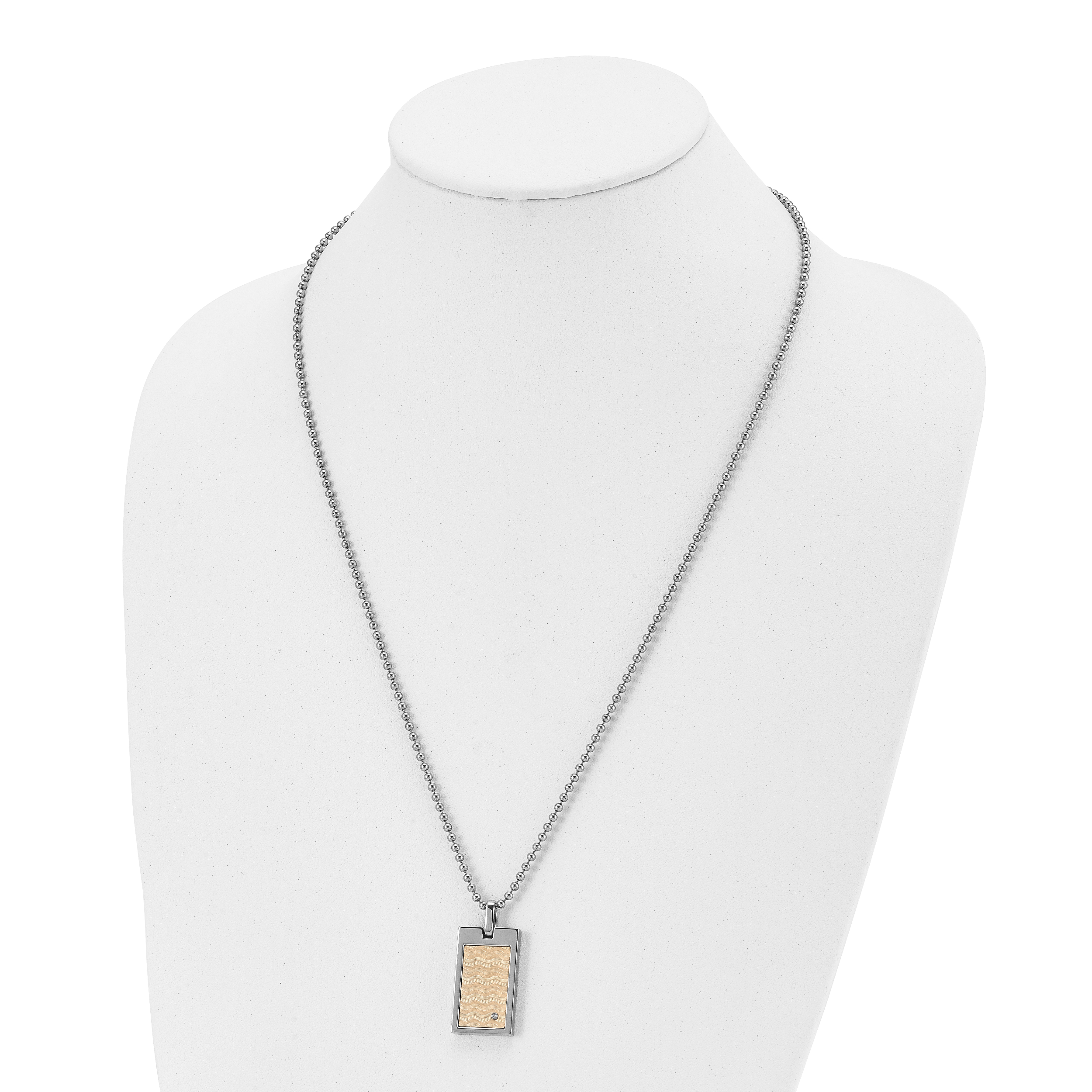 Chisel Stainless Steel Brushed and Polished with 18k Gold Accent .01carat Diamond Pendant on a 24 inch Ball Chain Necklace