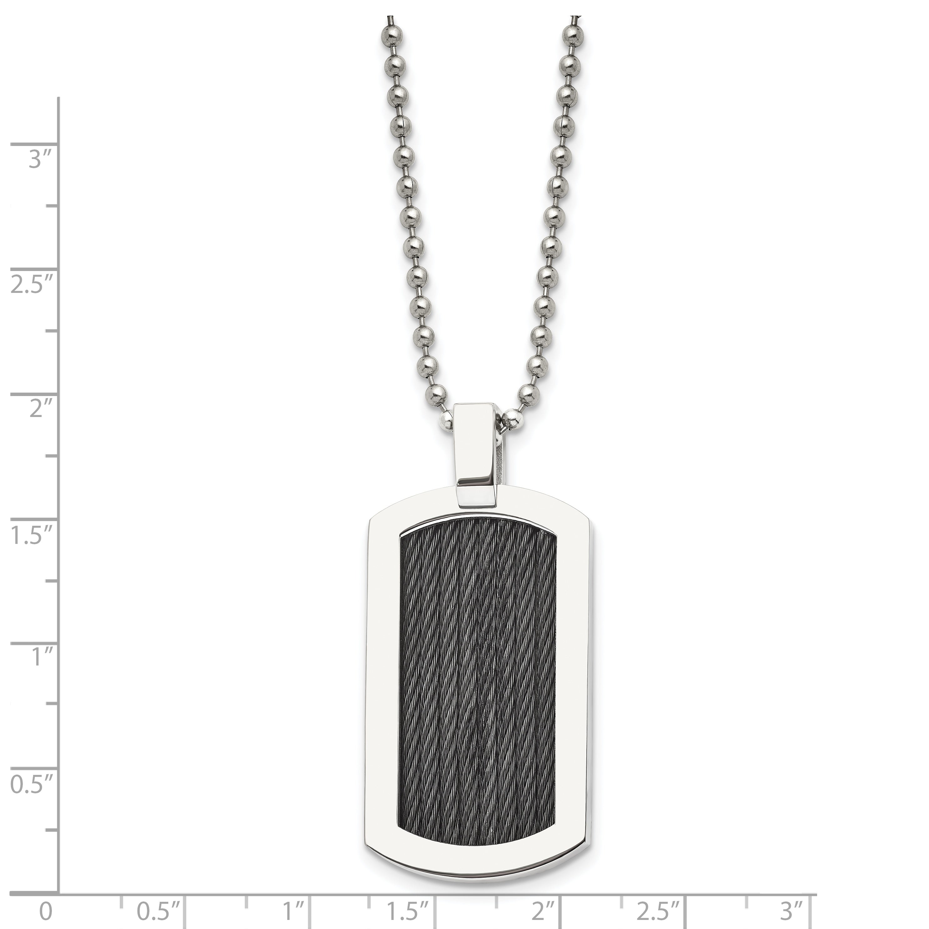 Chisel Stainless Steel Polished with Black IP-Plated Cable Dog Tag on a 24 inch Ball Chain Necklace