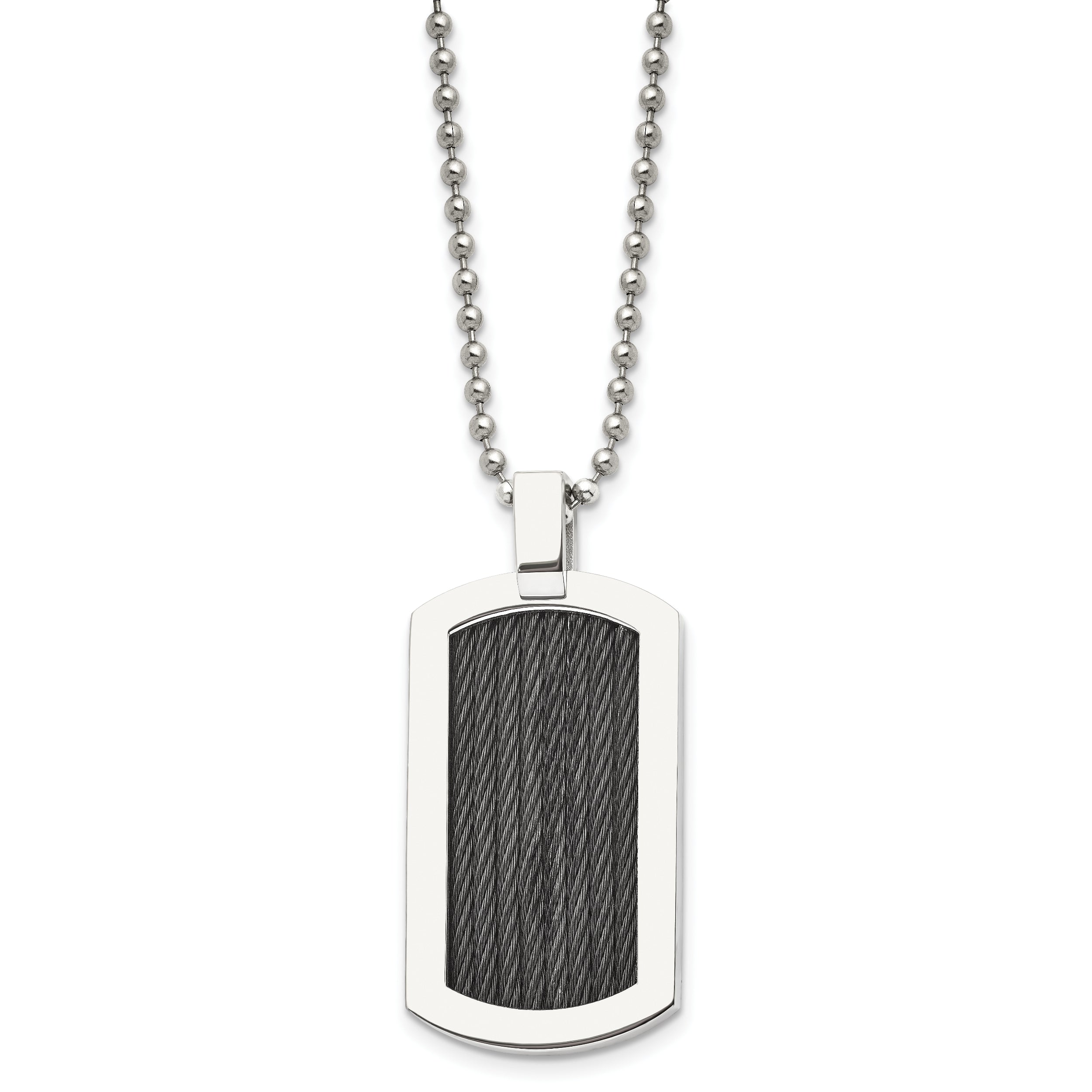 Chisel Stainless Steel Polished with Black IP-Plated Cable Dog Tag on a 24 inch Ball Chain Necklace
