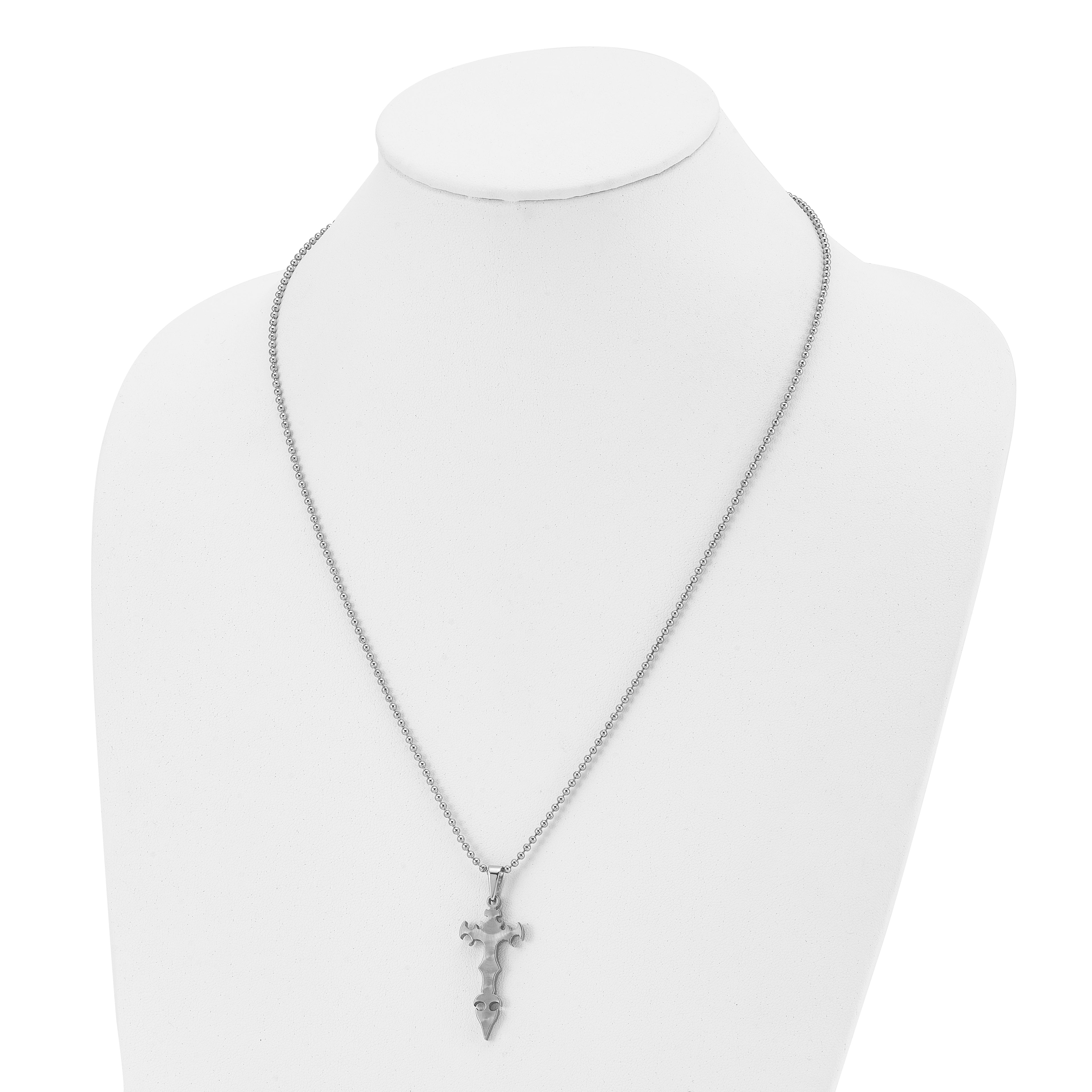 Stainless Steel Brushed Cross Dagger 22in Necklace