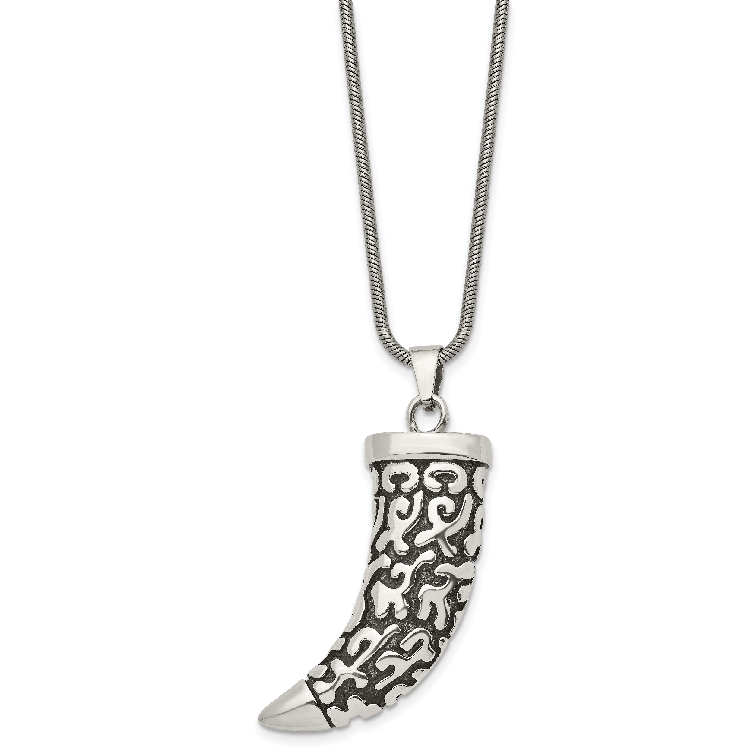 Chisel Stainless Steel Antiqued Polished and Textured Swirl Design Claw Pendant on a 24 inch Rope Chain Necklace Main image