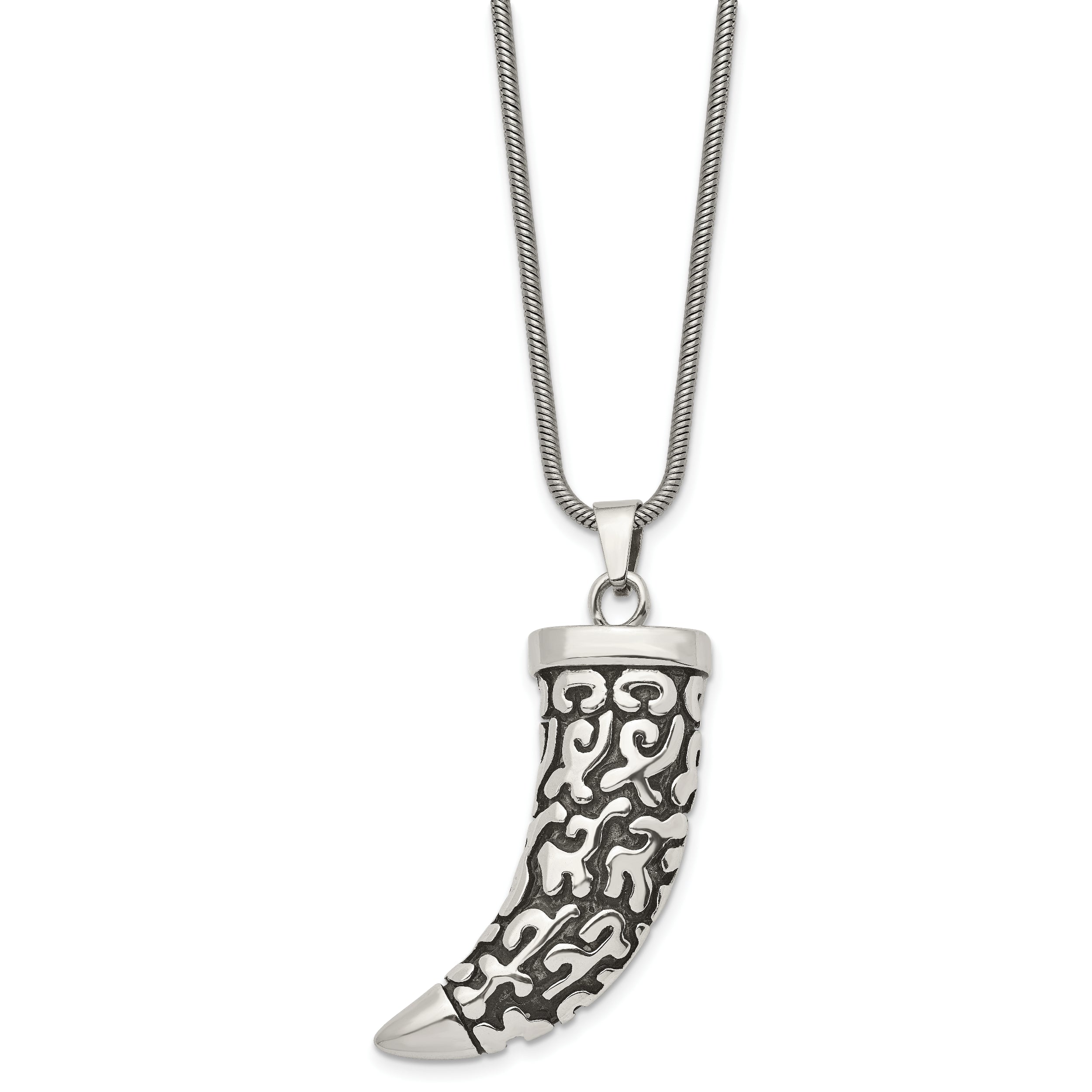 Chisel Stainless Steel Antiqued Polished and Textured Swirl Design Claw Pendant on a 24 inch Rope Chain Necklace