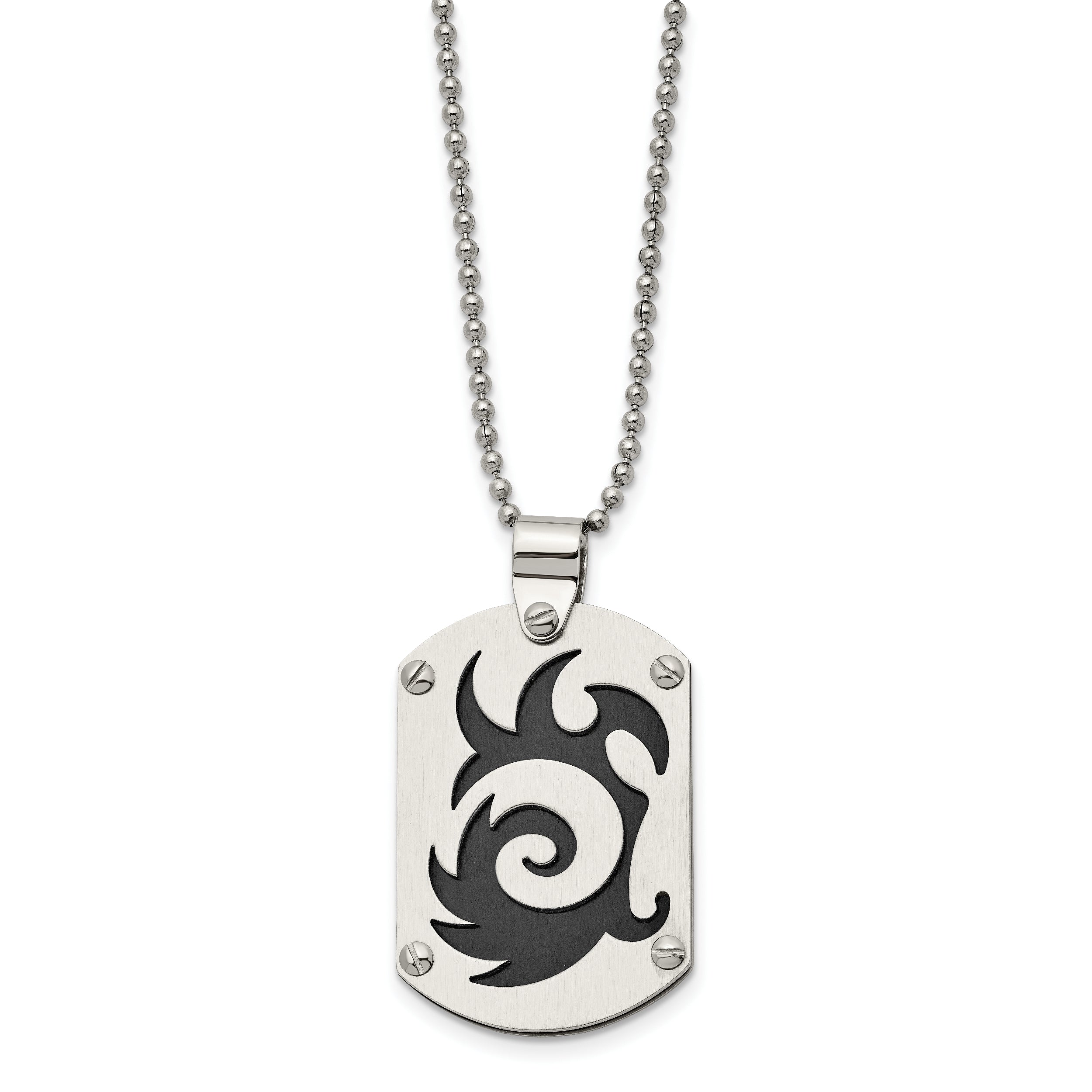 Chisel Stainless Steel Brushed Black IP-plated Swirl Dog Tag on a 24 inch Ball Chain Necklace