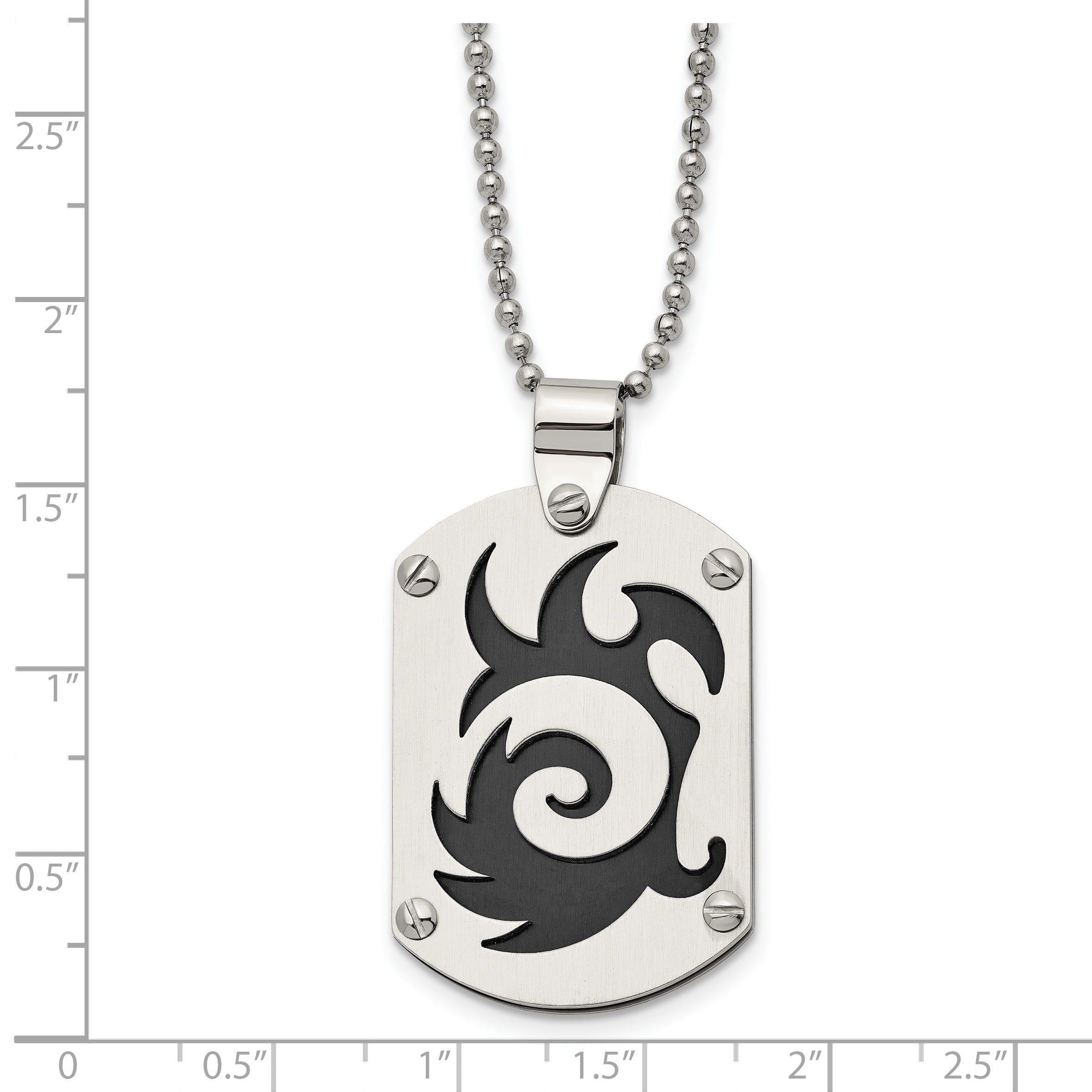 Chisel Stainless Steel Brushed Black IP-plated Swirl Dog Tag on a 24 inch Ball Chain Necklace