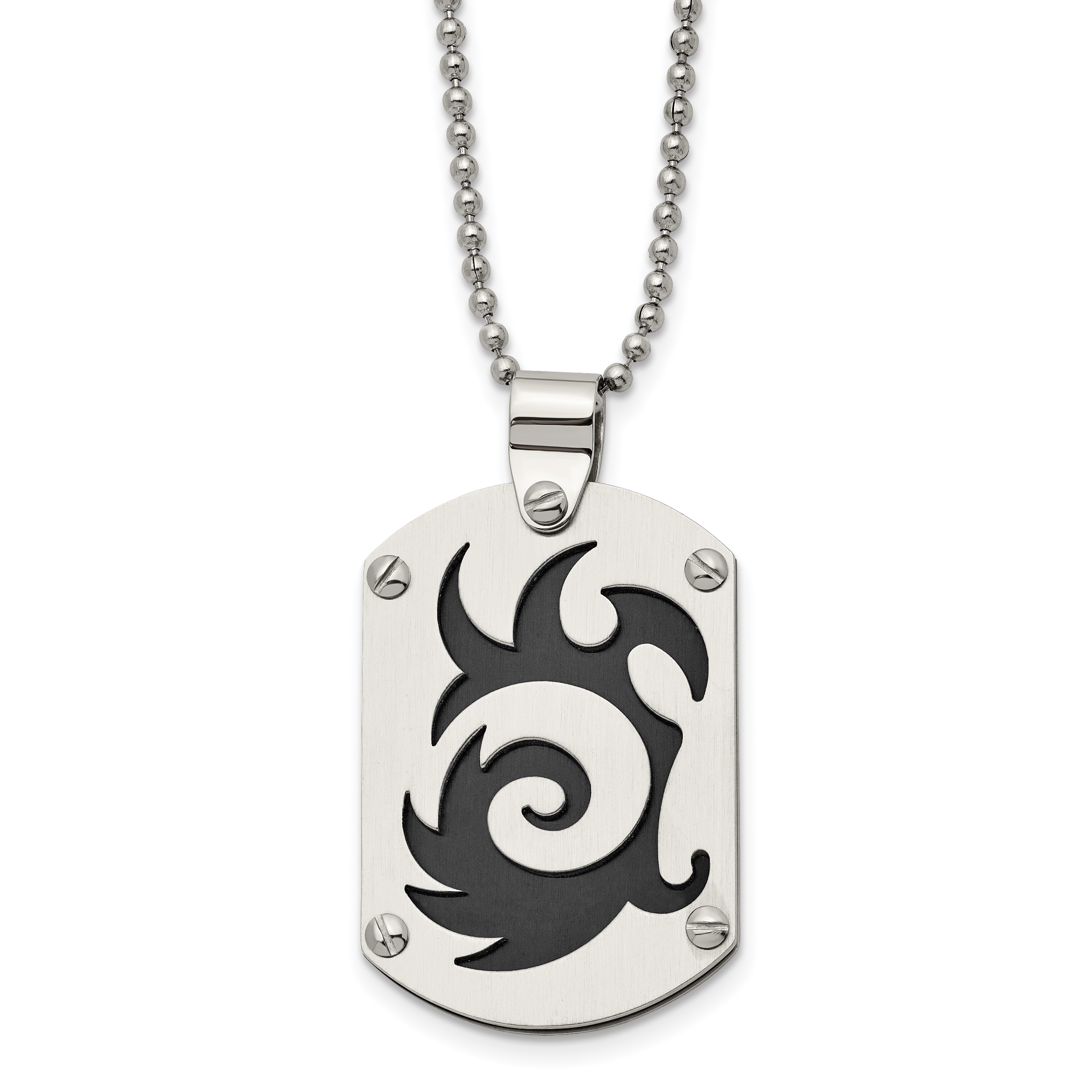 Chisel Stainless Steel Brushed Black IP-plated Swirl Dog Tag on a 24 inch Ball Chain Necklace Main image