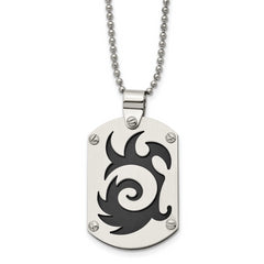 Chisel Stainless Steel Brushed Black IP-plated Swirl Dog Tag on a 24 inch Ball Chain Necklace
