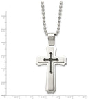 Chisel Stainless Steel Brushed and Polished with Black Rubber Cross Pendant on a 24 inch Ball Chain Necklace