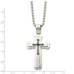 Chisel Stainless Steel Brushed and Polished with Black Rubber Cross Pendant on a 24 inch Ball Chain Necklace