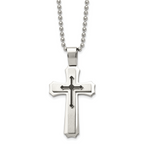 Chisel Stainless Steel Brushed and Polished with Black Rubber Cross Pendant on a 24 inch Ball Chain Necklace