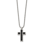 Cross Pendant in Stainless Steel with Black Stingray Inlay