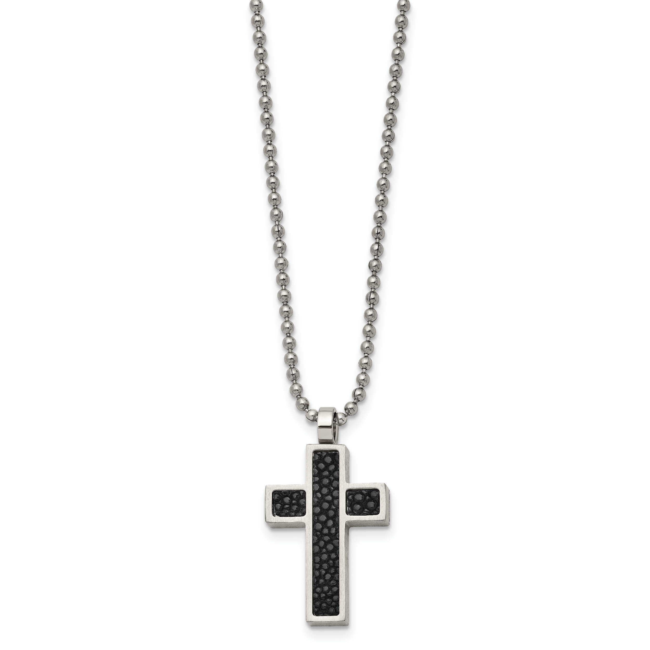Cross Pendant in Stainless Steel with Black Stingray Inlay