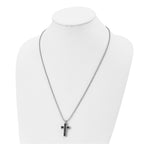 Cross Pendant in Stainless Steel with Black Stingray Inlay