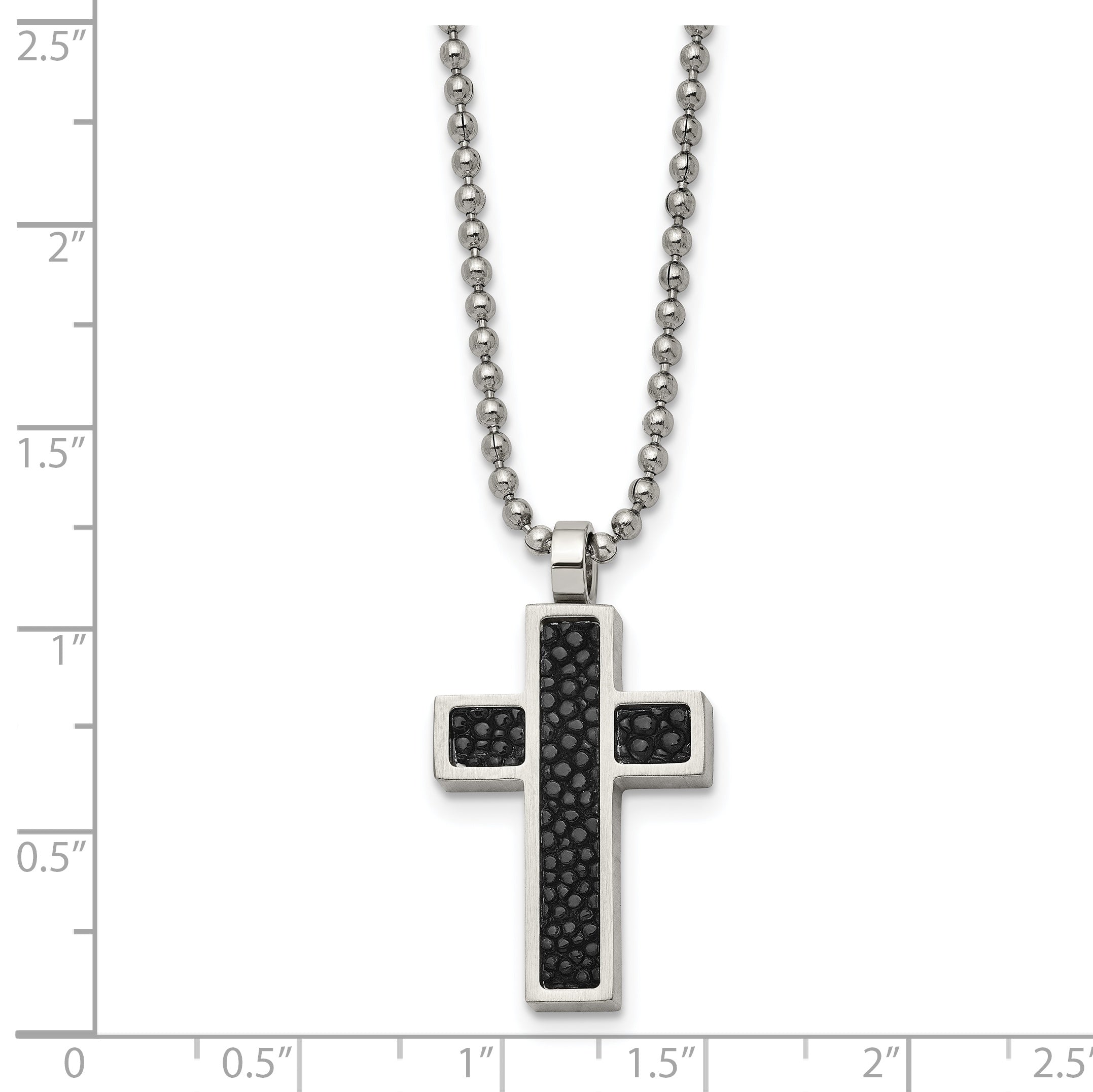 Cross Pendant in Stainless Steel with Black Stingray Inlay