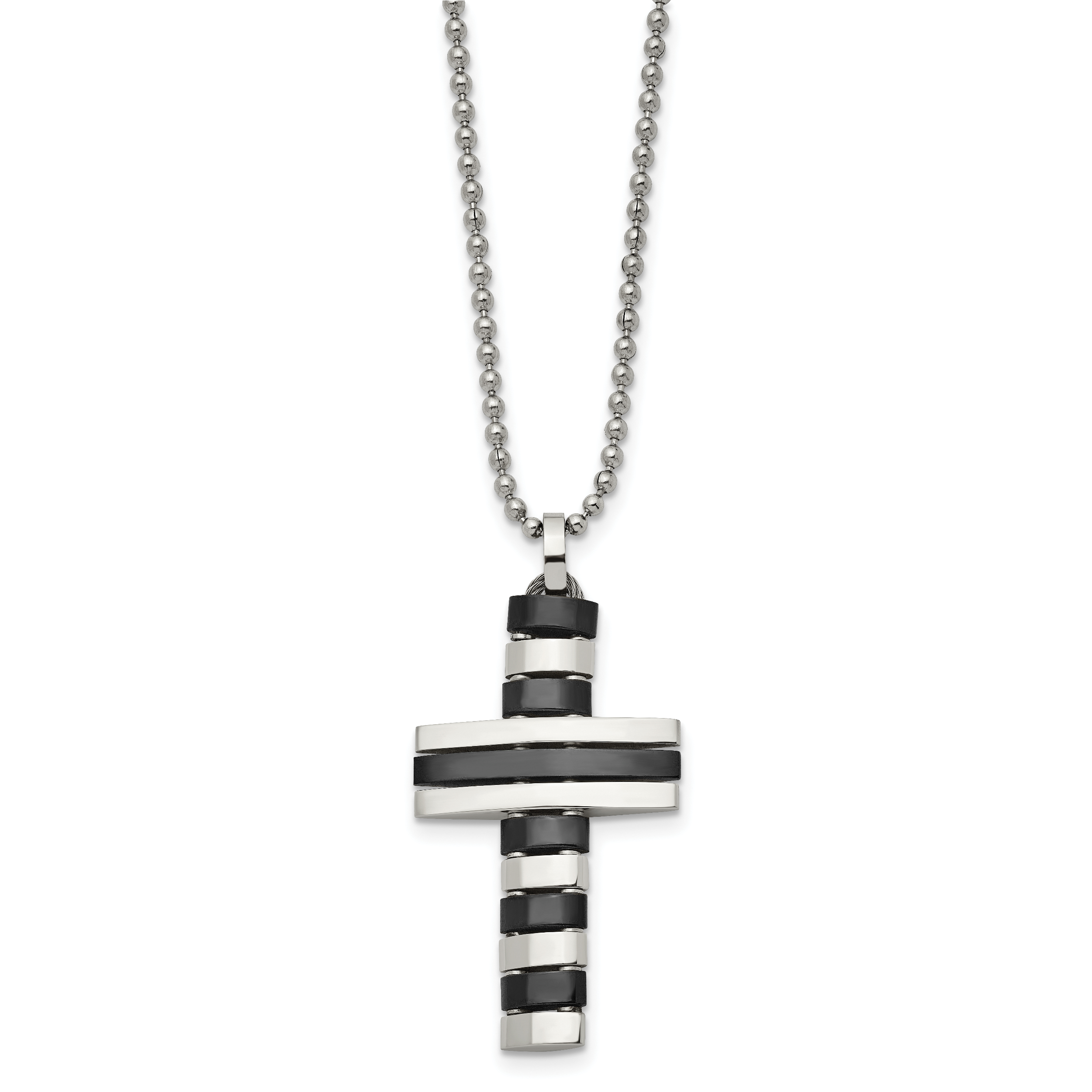 Stainless Steel Polished Black IP-plated Cross 18in Necklace Main image