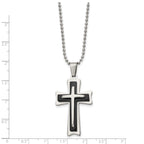 Chisel Stainless Steel Polished with Black Acrylic Cross Pendant on a 24 inch Ball Chain Necklace