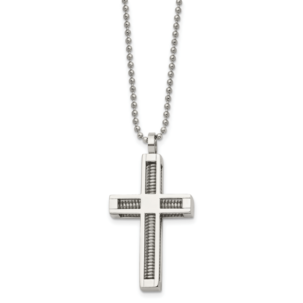 Polished Cross Pendant Necklace in Stainless Steel