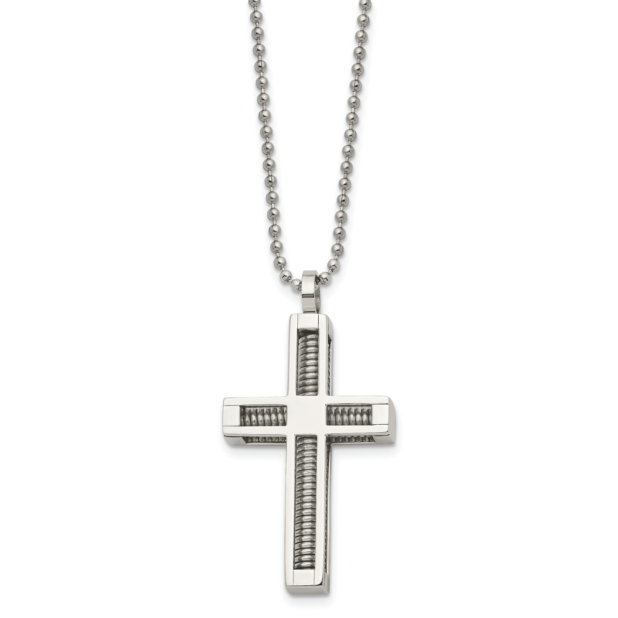 Polished Cross Pendant Necklace in Stainless Steel