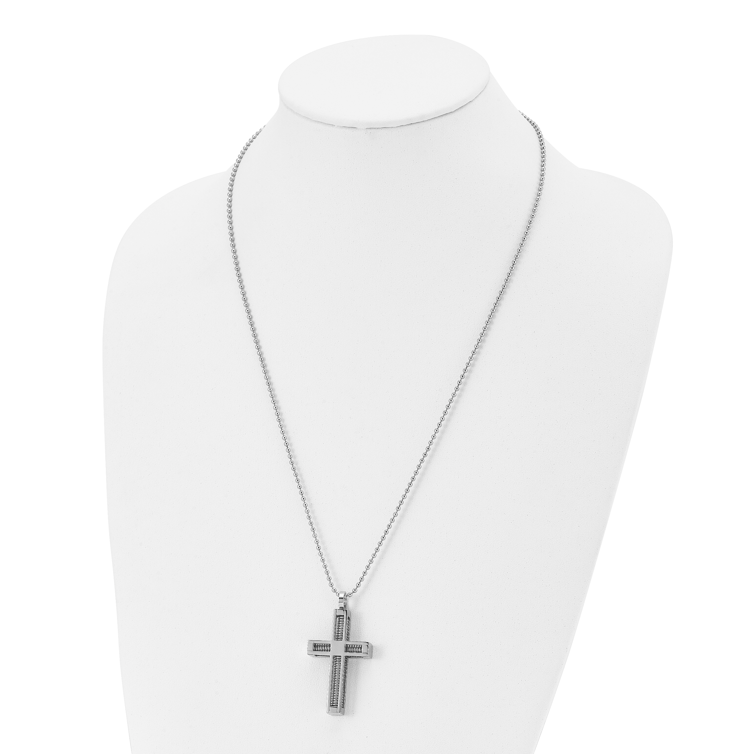 Polished Cross Pendant Necklace in Stainless Steel