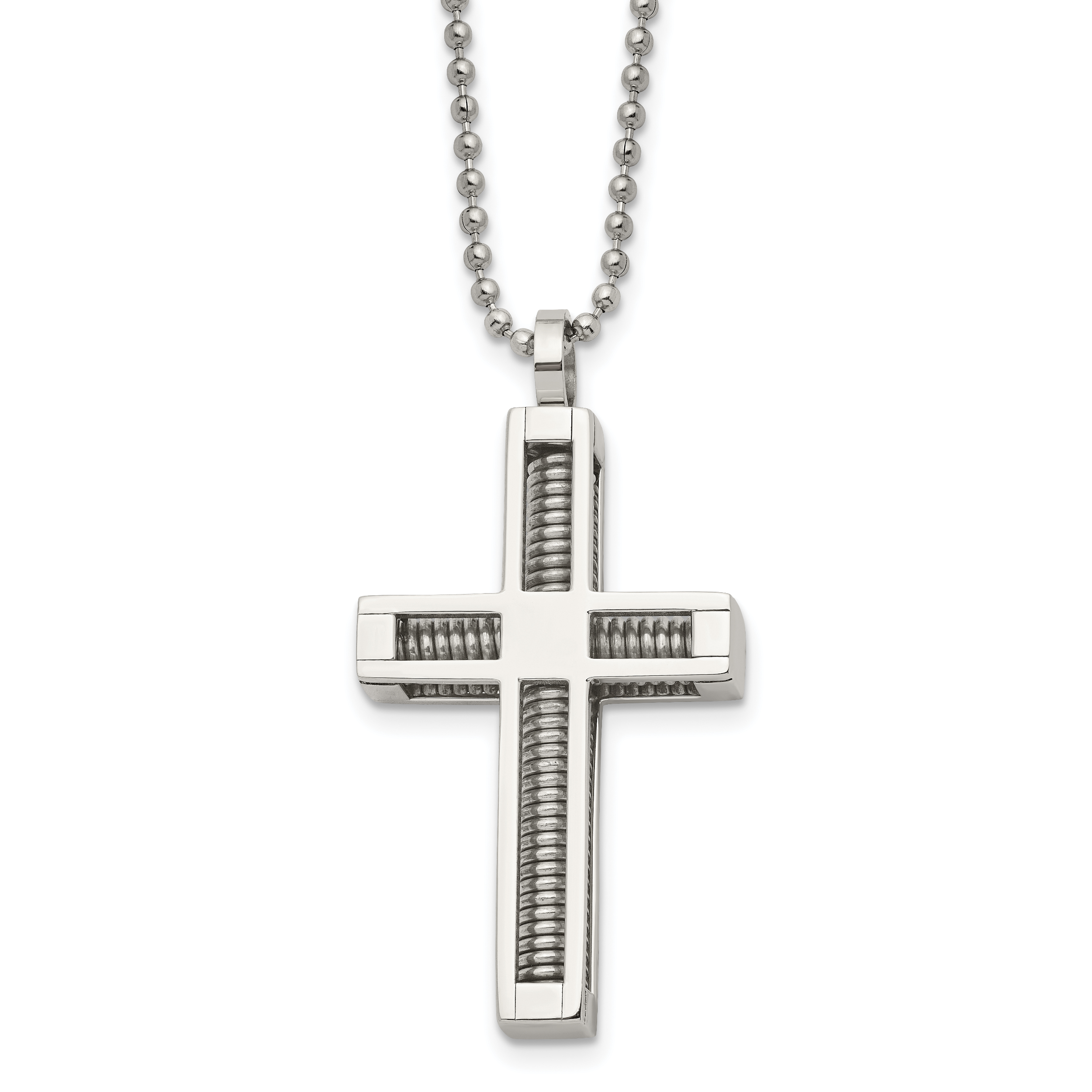 Chisel Stainless Steel Polished Cross Pendant on a 24 inch Ball Chain Necklace Main image