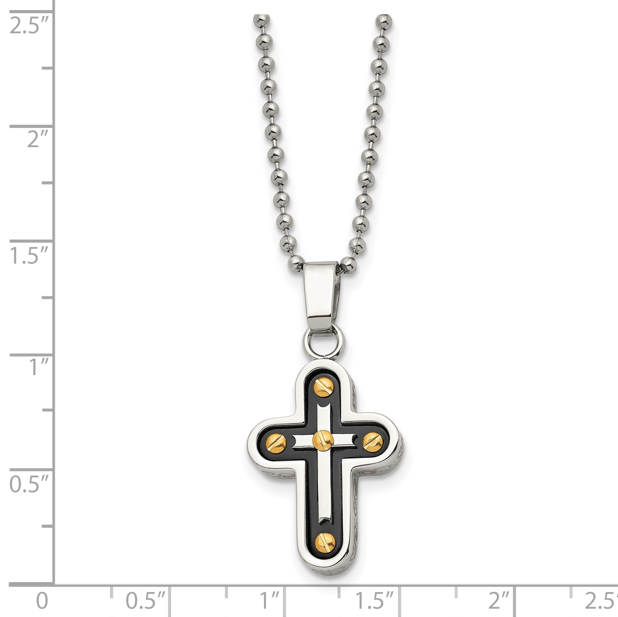 Chisel Stainless Steel Polished Black and Yellow IP-plated Cross Pendant on a 22 inch Ball Chain Necklace