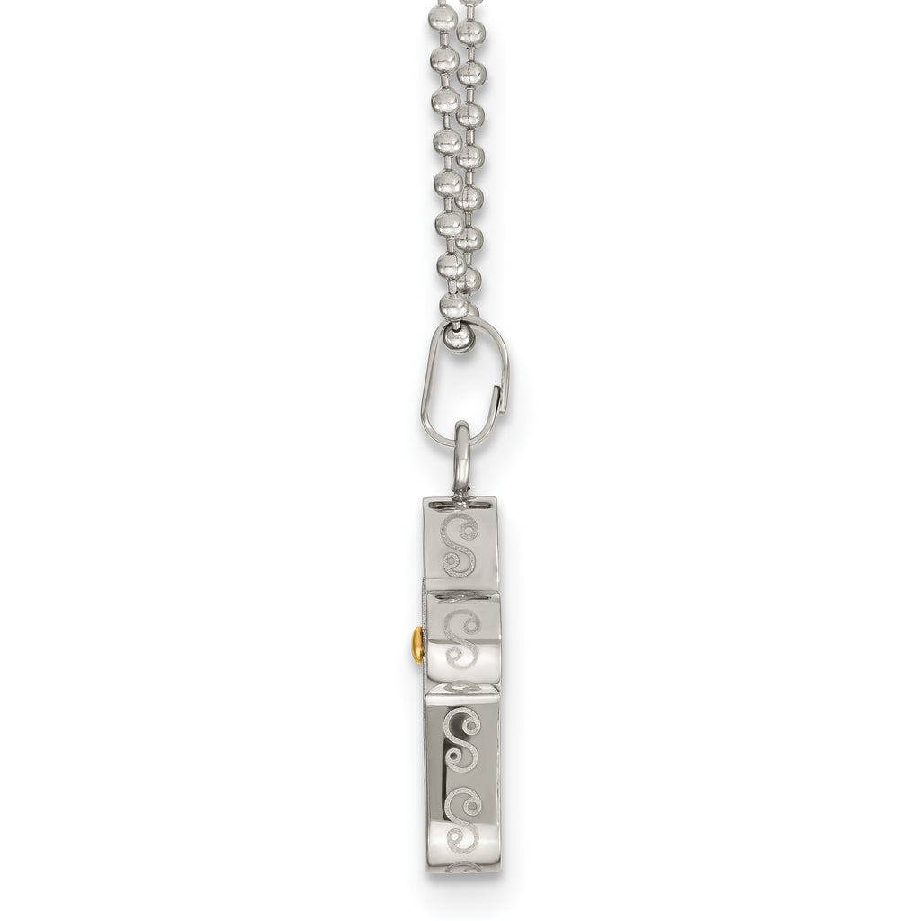 Chisel Stainless Steel Polished Black and Yellow IP-plated Cross Pendant on a 22 inch Ball Chain Necklace