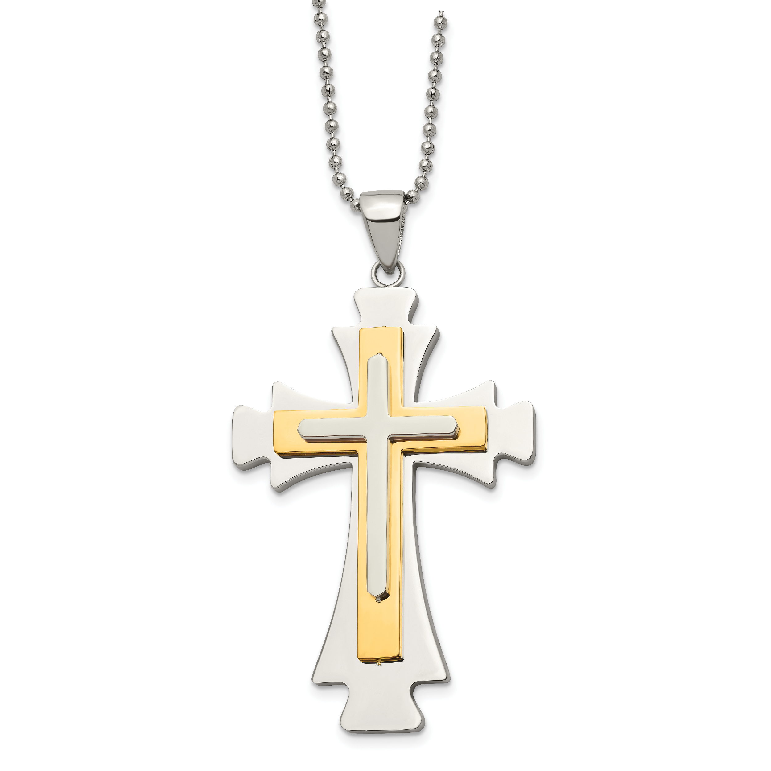Chisel Stainless Steel Polished Yellow IP-plated Cross Pendant on a 22 inch Ball Chain Necklace Main image