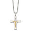 Chisel Stainless Steel Polished with 14k Gold Accent Crucifix Pendant on a 22 inch Ball Chain Necklace