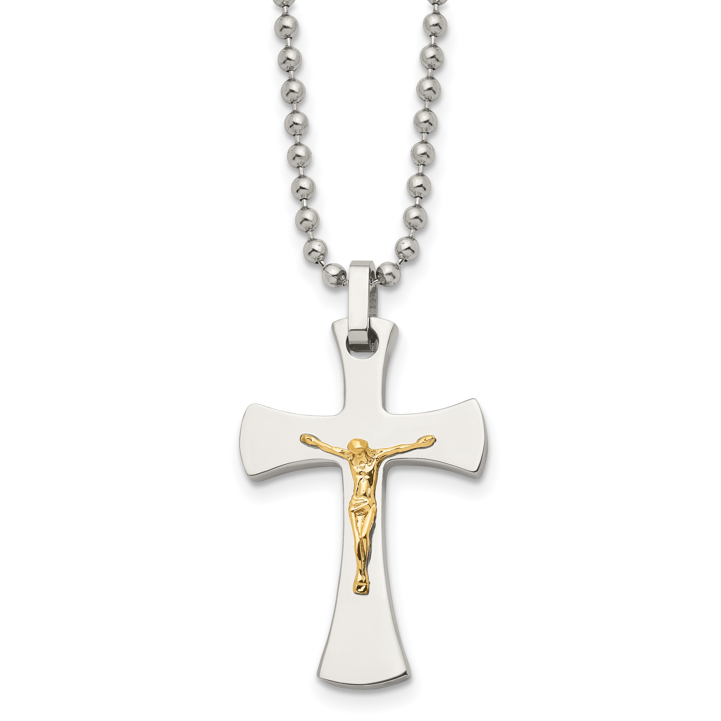 Chisel Stainless Steel Polished with 14k Gold Accent Crucifix Pendant on a 22 inch Ball Chain Necklace Main image