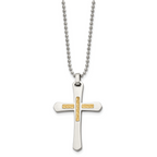 Diamond-Cut Cross Pendant Necklace in Stainless Steel & 14K Gold