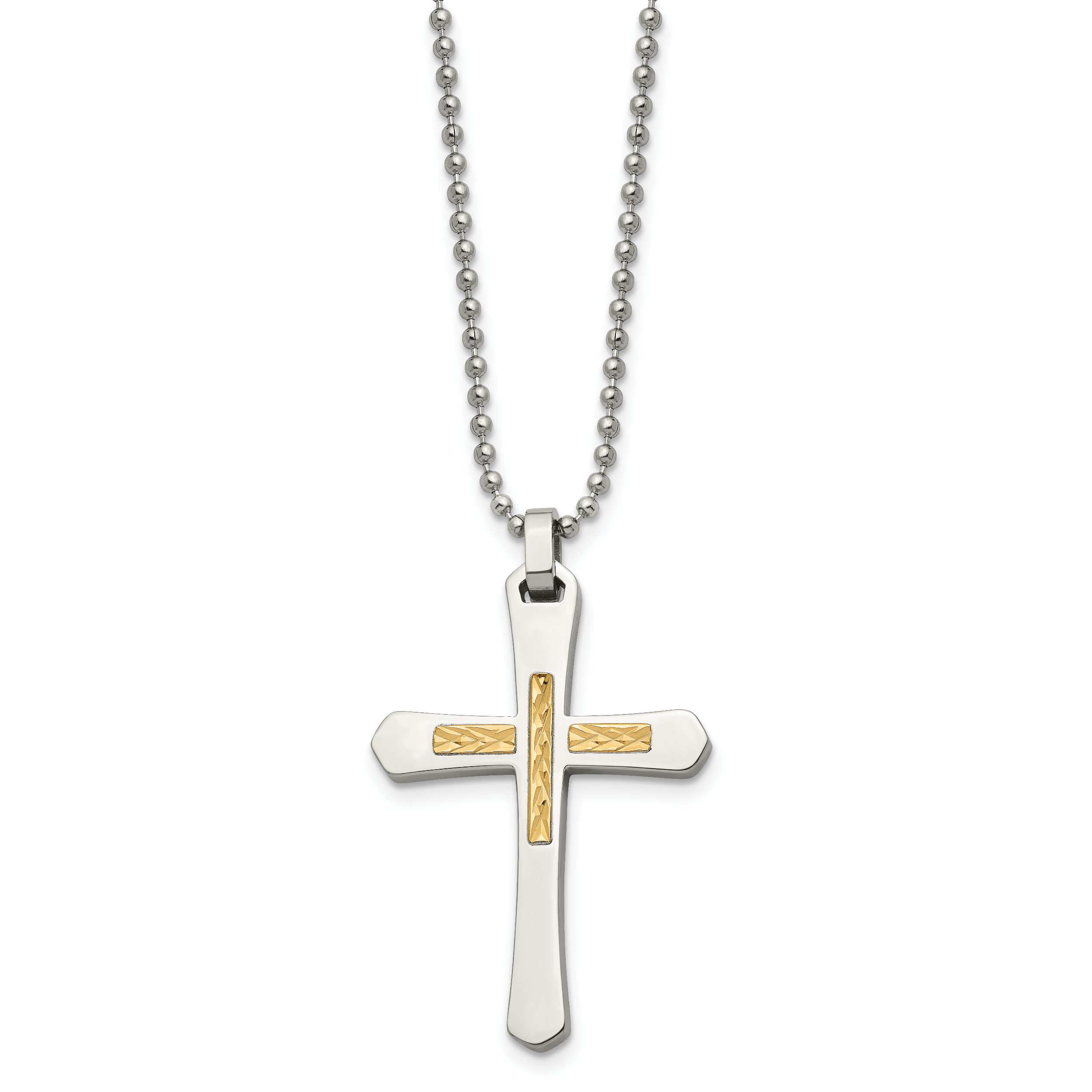 Diamond-Cut Cross Pendant Necklace in Stainless Steel & 14K Gold