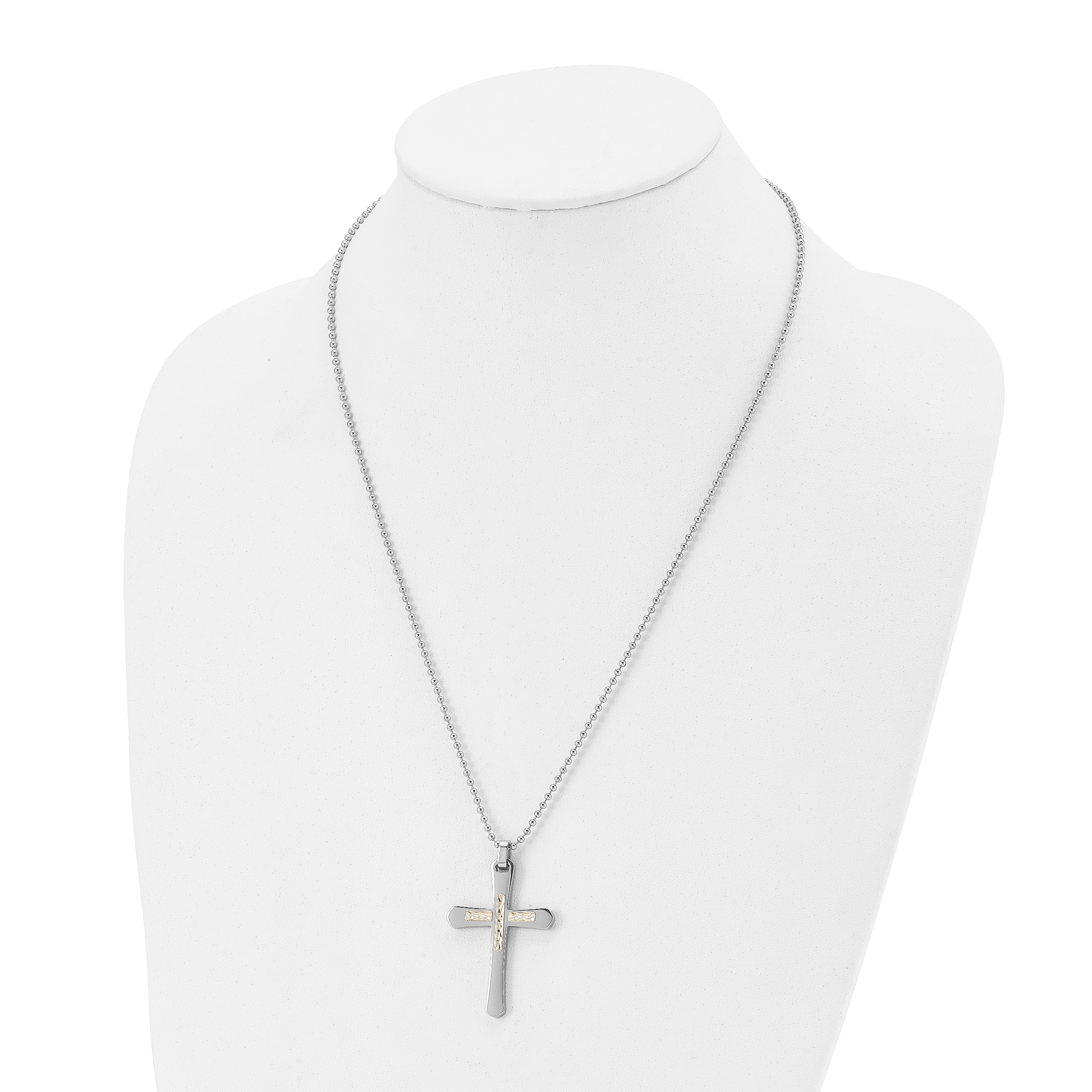 Diamond-Cut Cross Pendant Necklace in Stainless Steel & 14K Gold