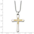 Diamond-Cut Cross Pendant Necklace in Stainless Steel & 14K Gold