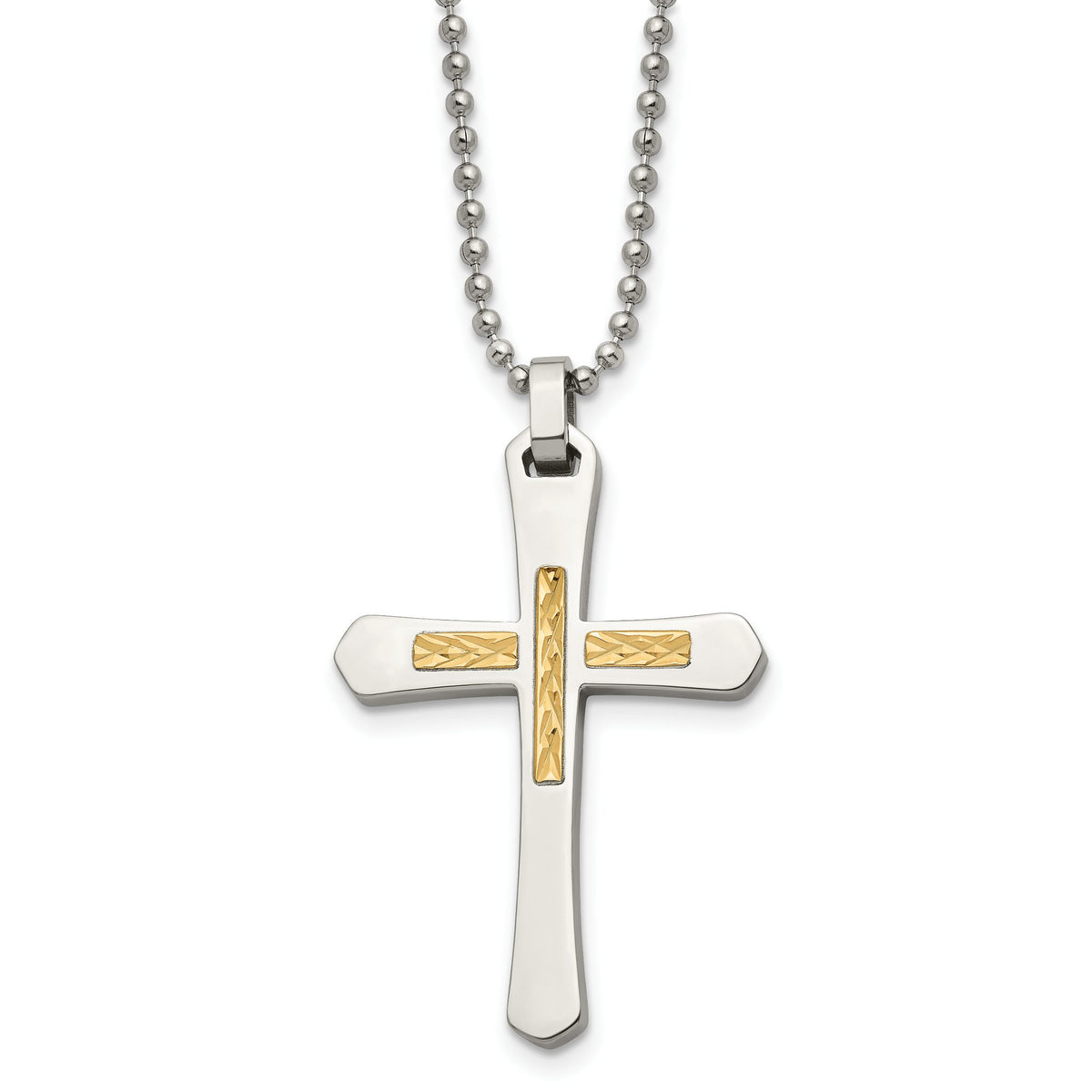 Cross Necklace in Stainless Steel & 14K Gold, Diamond-Cut, 22 Inch - Sophia Jewelers Main image