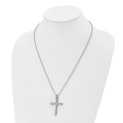 Chisel Stainless Steel Polished with 14k Gold Accent 1/2pt Diamond Cross Pendant on a 22 inch Ball Chain Necklace