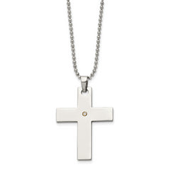 Chisel Stainless Steel Polished with 14k Gold Accent .02 carat Diamond Cross Pendant on a 22 inch Ball Chain Necklace