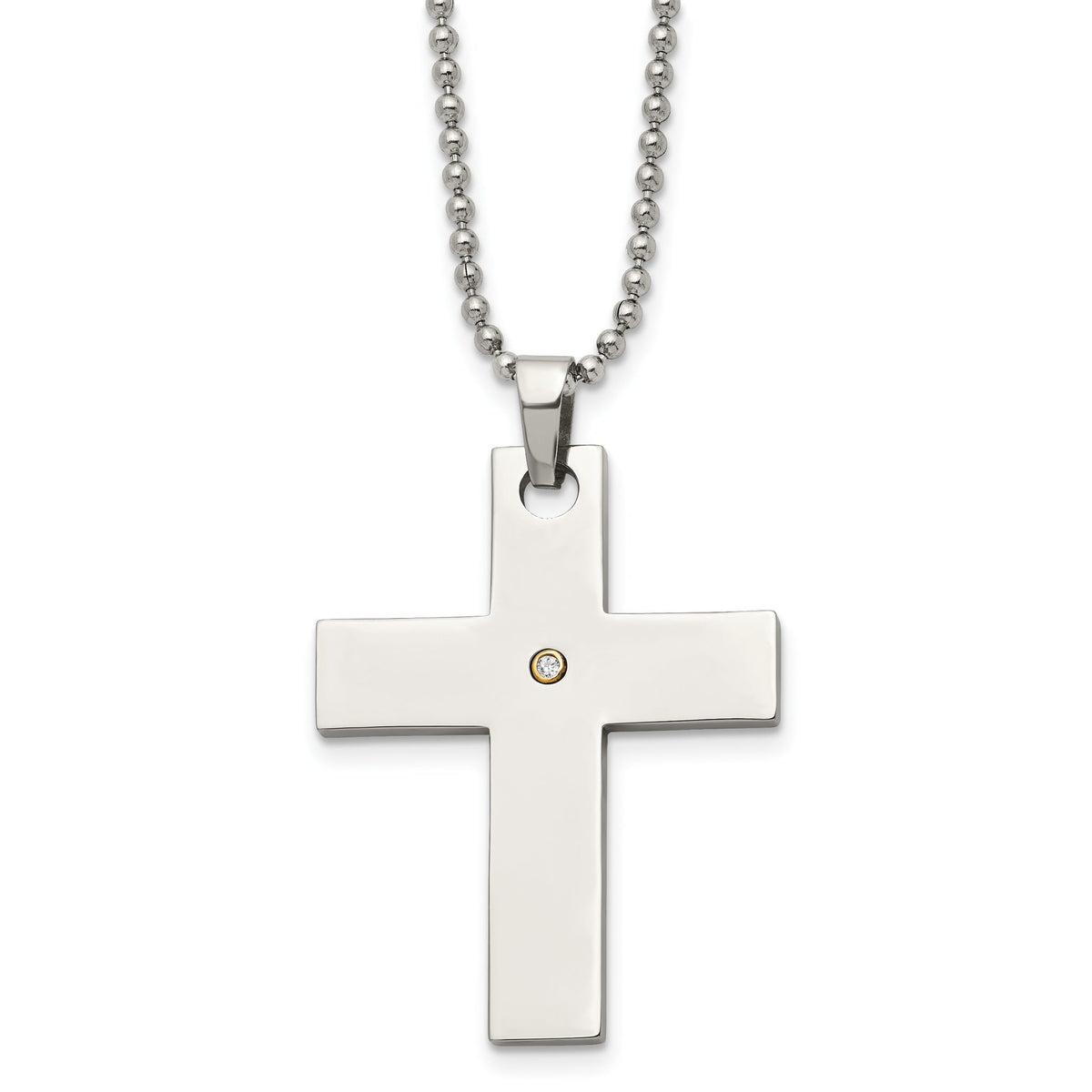 Chisel Straight Arms Diamond Cross Necklace in Stainless Steel with 14K Gold Accent, Polished (.02 ct. tw.), 22 Inch - Sophia Jewelers Main image