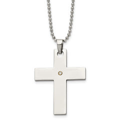 Chisel Stainless Steel Polished with 14k Gold Accent .02 carat Diamond Cross Pendant on a 22 inch Ball Chain Necklace