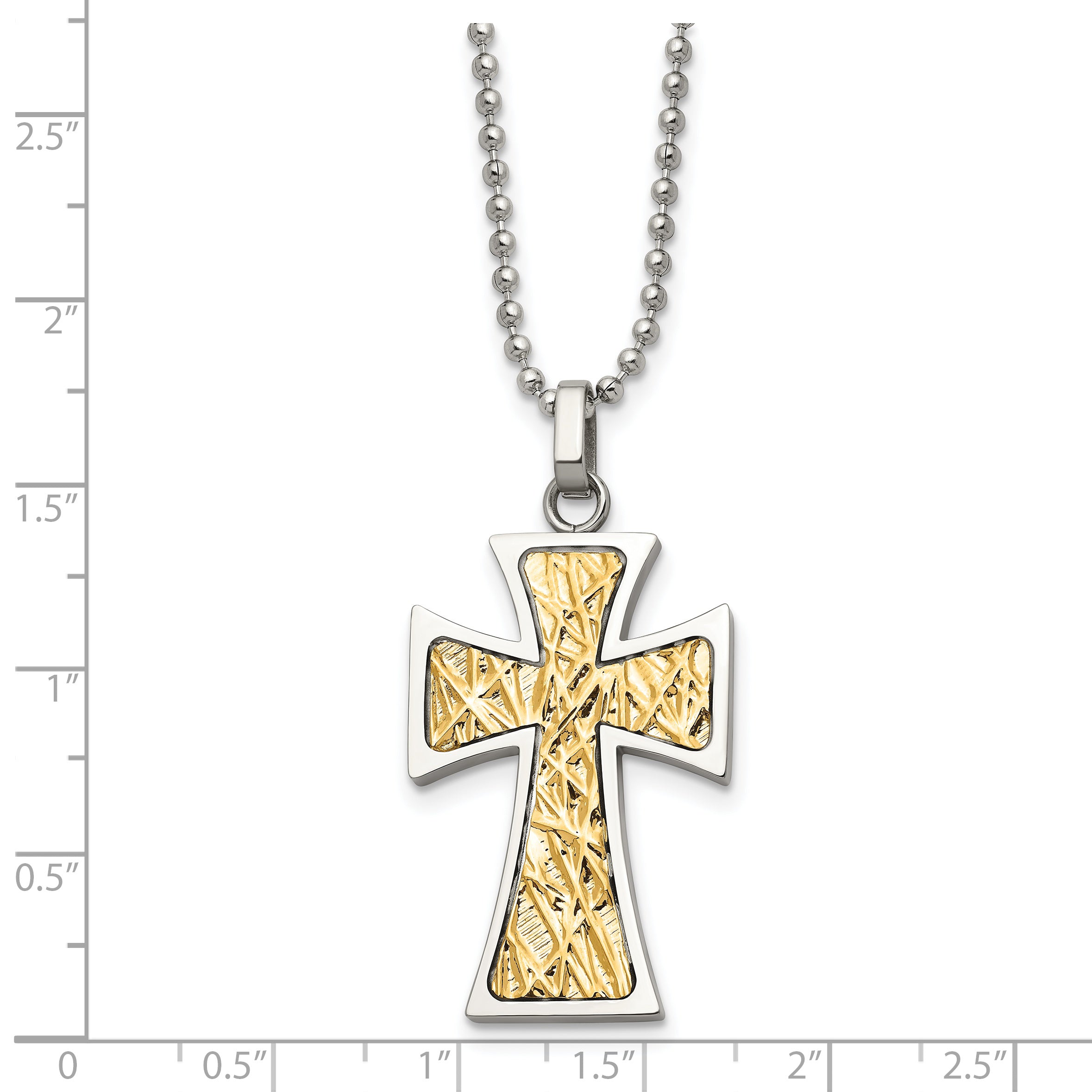 Chisel Stainless Steel Polished with 14k Gold Accent Cross Pendant on a 22 inch Ball Chain Necklace