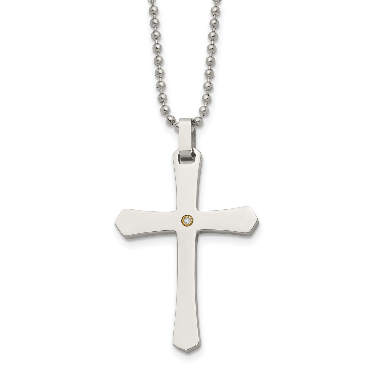 Chisel Curved Arms Diamond Cross Necklace in Stainless Steel with 14K Gold Accent (.02 ct. tw.), 22 Inch - Sophia Jewelers Main image
