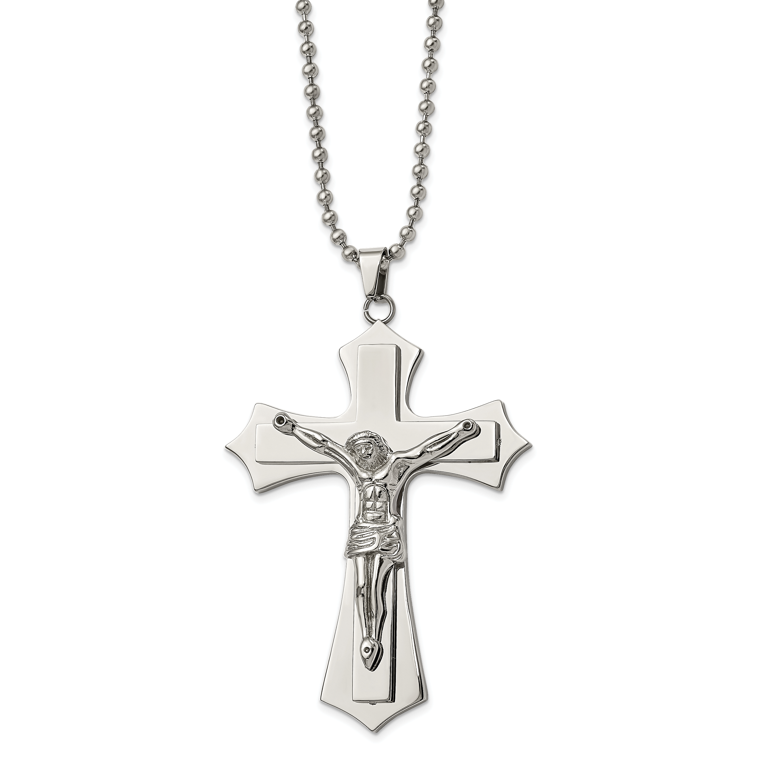 Chisel Stainless Steel Polished Large Crucifix Pendant on a 22 inch Ball Chain Necklace Main image