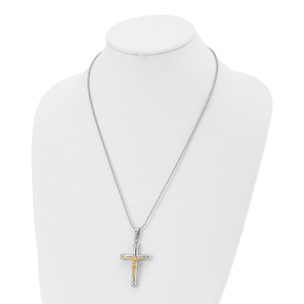 Chisel Stainless Steel Polished Yellow IP-plated Crucifix Pendant on a 22 inch Ball Chain Necklace